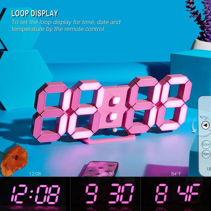 Pink LED Clock 3D Wall Clock 9.7