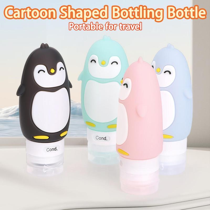 90ml Cute Penguin Design Silicone Travel Bottle, 1 Count Leak Proof Squeezable Travel Container with Built-in Labels, Refillable Travel Essentials