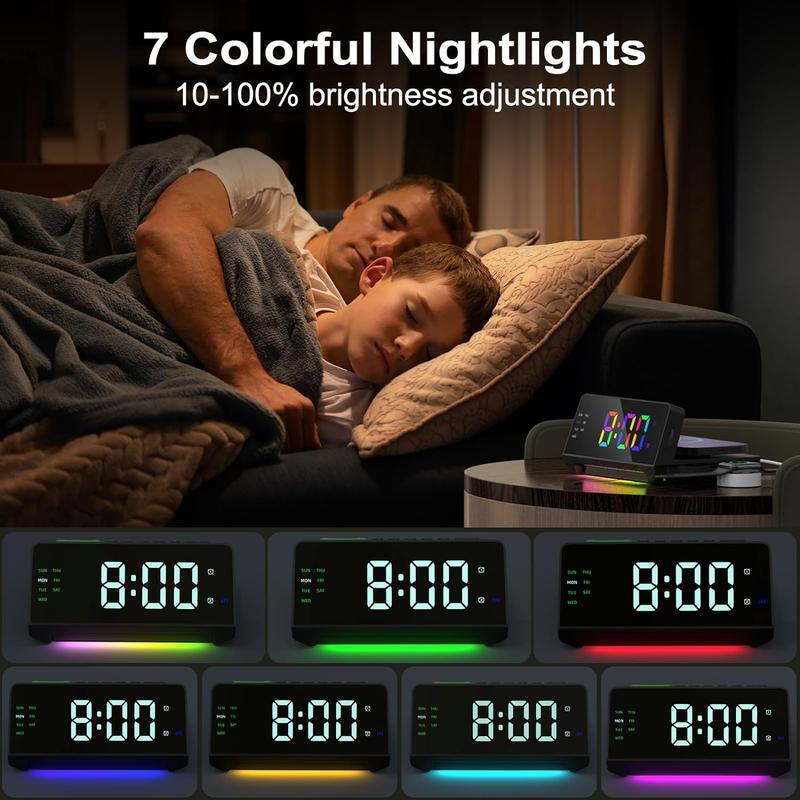 Multifunctional Alarm Clock without Battery, 1 Count Dual USB-C Port LED Design Alarm Clock with Night Light, Summer Dimmable Display Desk Clock, Digital Clock