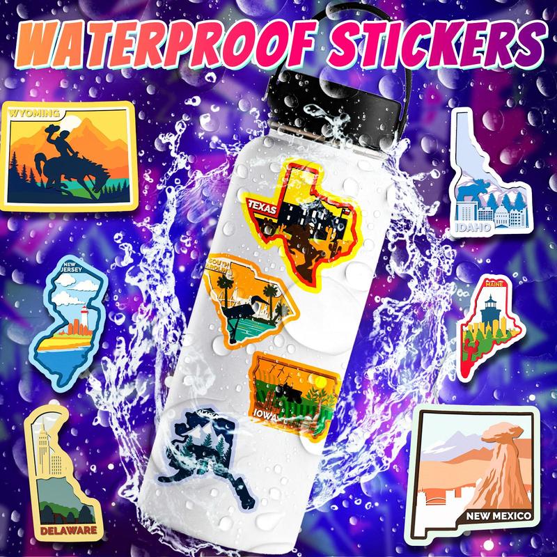 50pcs the United States Series Graffiti Sticker, Waterproof Sticker Pack for Wall Water Bottle Skateboard Helmet Car Bike Luggage Laptop