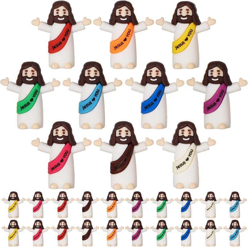 Ornaments 30 Pcs Mini Jesus Figures Jesus Loves You Jesus Doll Little Jesus Figurine to Hide and Seek Classic Religious Gifts Christ Savior Jesus for Sunday Easter Egg Stuffers Gift (30, Multicolor)