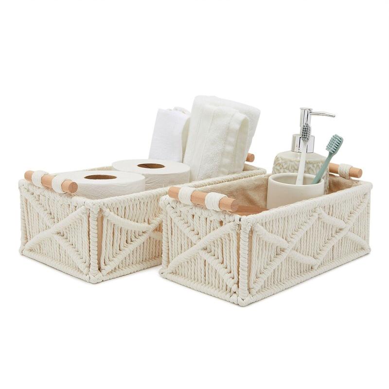 Macrame Basket Storage for Bohemian Home Decor and Nursery (2 Sizes, 2 Pack)