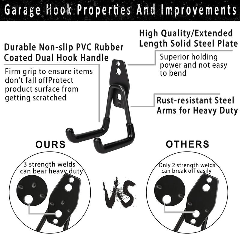 Garage Hooks, 16 Pack Steel Heavy Duty Garage Storage Hooks with Anti-Slip Coating, Utility Garage Wall Mount Hooks for Hanging Bike, Ladder and Garden Tools