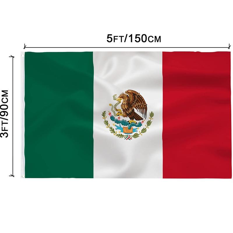 Mexico Flag 3x5 Foot- Mexican National Flags Indoor Outdoor Quality Polyester with Vivid Color Brass Grommets Decorations