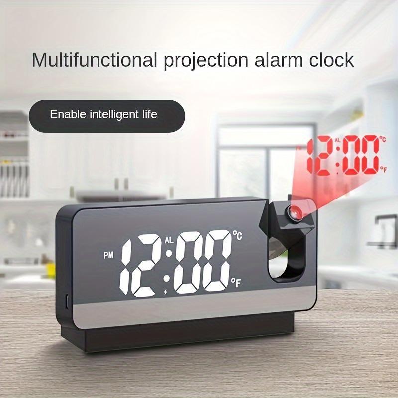 Projection Alarm Clock, LED Electronic Alarm Clock, Mirror Alarm Clock for Bedroom, with Large Display, Temperature, Adjustable Brightness, Snooze