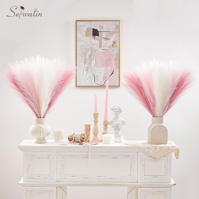 Pampas Grass Pink Decor 17.7 Inch 6pcs Faux Pampas Grass Home Decor Artificial Pampas Grass Blush Fake Pampas Short Vase Room Christmas Decoration