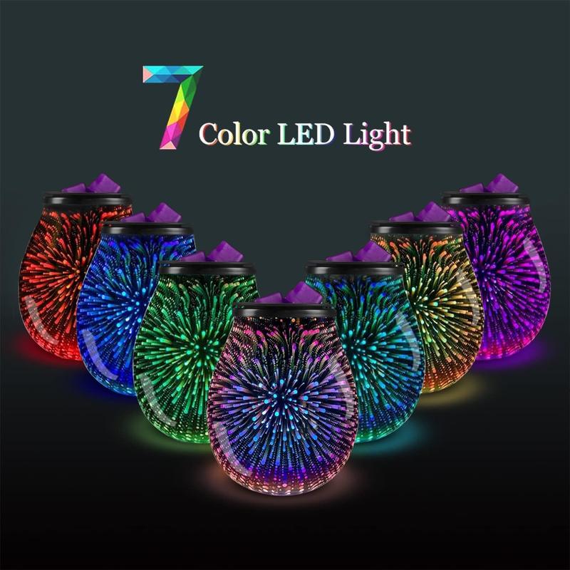 3D Glass  Electric Wax Melt Warmer with PTC Heating Plate 7 Colors LED Changing Light Wax Burner Melter Fragrance Warmer for Home (3D)