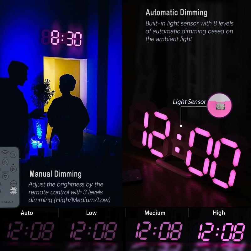 Pink LED Clock 3D Wall Clock 9.7