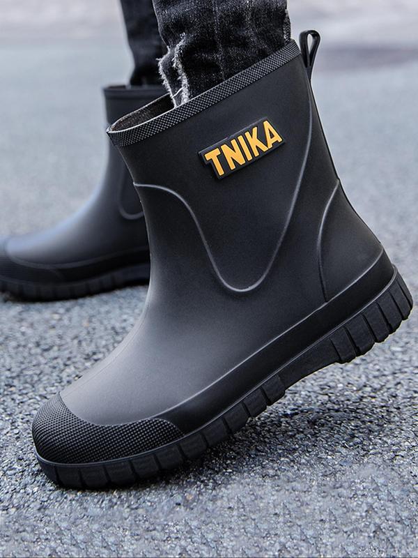 Men's Fashionable Letter Label Design Rain Boots, Casual Comfortable Waterproof Non-slip Ankle Boots for Outdoor Fishing, Kitchen Chef Shoes