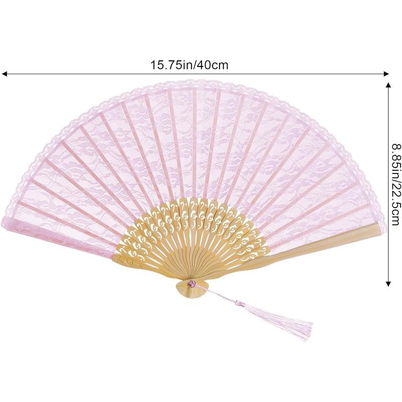 Lace Handheld Chinese Folding Fan Bamboo Silk Folding Fan for Women Wedding Decoration Dancing Party,Pink cloth light curve wood wooden gifts