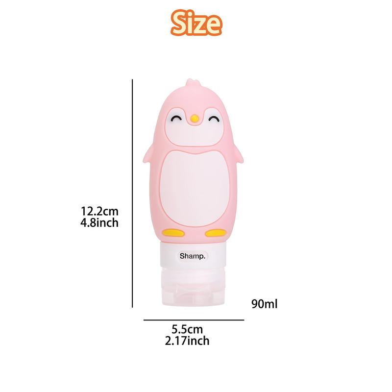 90ml Cute Penguin Design Silicone Travel Bottle, 1 Count Leak Proof Squeezable Travel Container with Built-in Labels, Refillable Travel Essentials