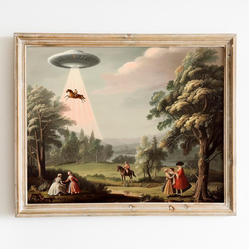 Victorian UFO Poster No Frame, Aliens Print, UFO Art, Unique Wall Decor, Aliens Decor, Aliens Spaceship Art, Horses