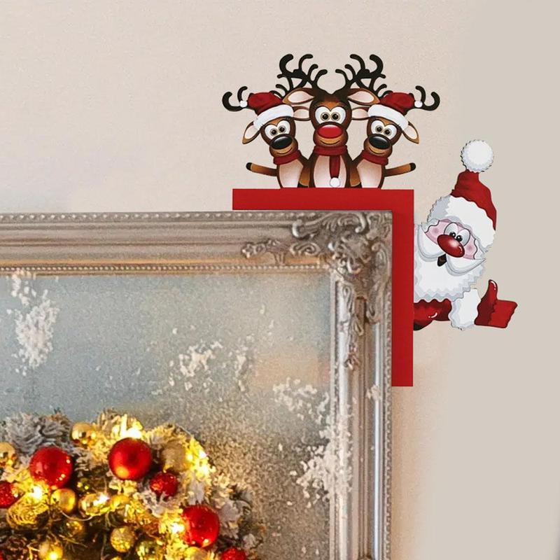 Santa & Reindeer Design Christmas Door Corner Sign, 1 Count Wooden Sculpture Decor, Festival Home Decor for Bedroom Office Dormitory Party