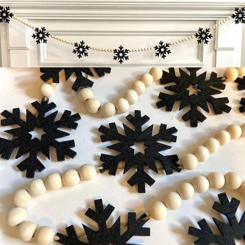 Wooden Snowflake Decorative Garland, 1 Count Boho Style Hanging Decor, Wall Hanging Decor for Home Living Room Bedroom, Party Decoration Supplies