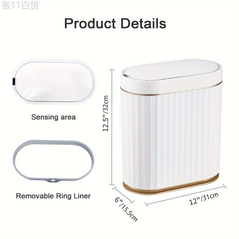 ELPHECO Bathroom Motion Sensor Trash can 2 Gallon Automatic Garbage Can, 9 L Slim Plastic Smart Trash Can with Lid, Commercial Intelligent Trash Bin for Bedroom, Bathroom, Kitchen, Office Kitchen Trash Cans Light