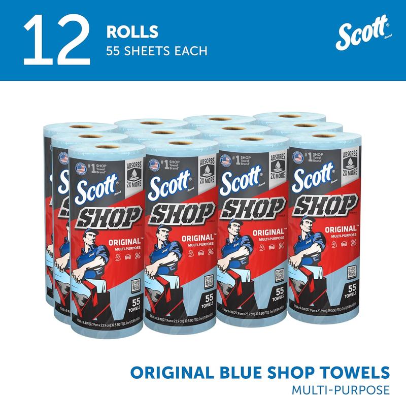 Scott Blue Shop Towels 75147, 55 Sheets Roll, 12 Rolls Carton