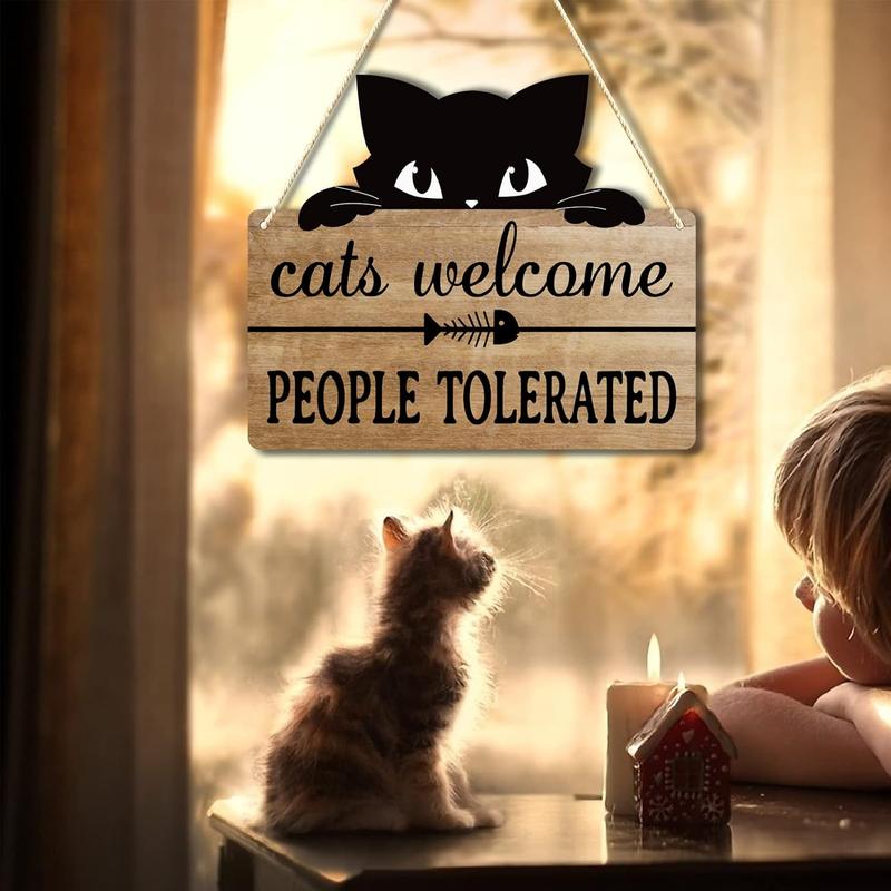 Cats Welcome People Tolerated, Cat Lover Gifts for Women, Cat Gift for Pet Shop Home Decor, Cat Mom, PVC Hanging Cat Wall Décor