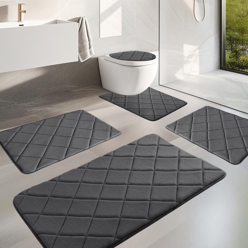 5PCS Checkered bathroom carpet set, memory foam bath mat, non slip super absorbent soft bathroom mat, machine washable bathroom floor mat set, suitable for sink, bathtub, shower and toilet