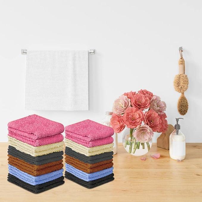 100% Cotton Wash Cloth Set, 24 Count Flannel Face Cloths, Highly Absorbent and Soft Feel Fingertip Towels, Highly Absorbent and Soft Feel Washcloths for Bathroom, Spa, Gym, and Face Towel Shower