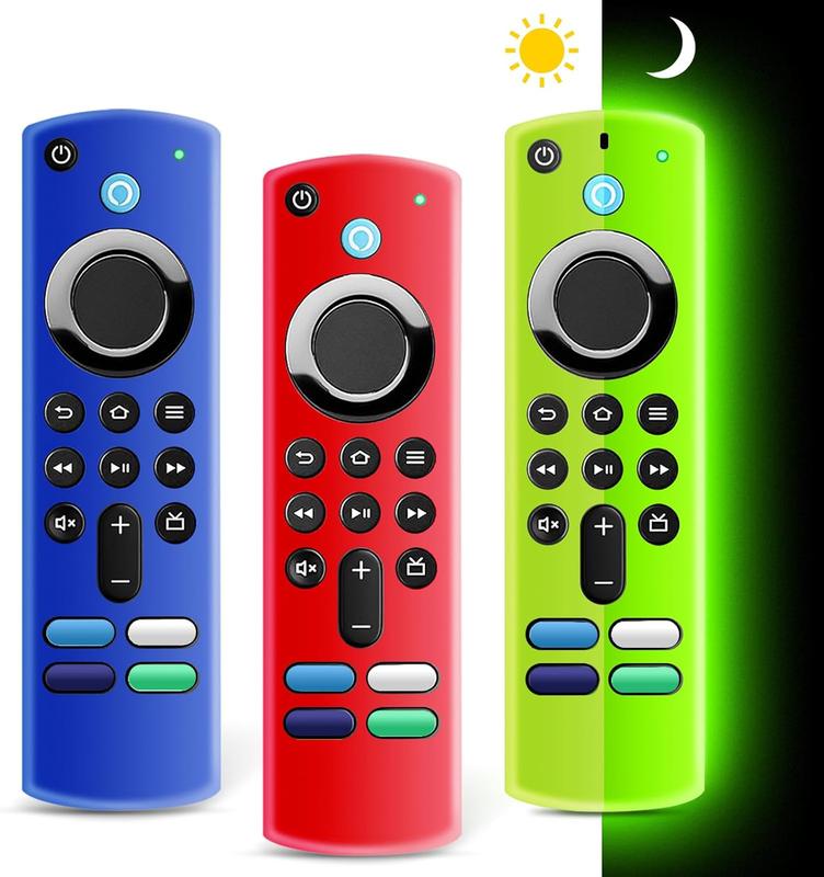 (3 Pack)  Firestick Remote Cover 3rd Gen with Alexa Voice Remote 4K,Fire TV Stick Cover Glow in The Dark,Anti Slip Shockproof  Protective Case with Lanyard(Glow Green&Blue&Red)