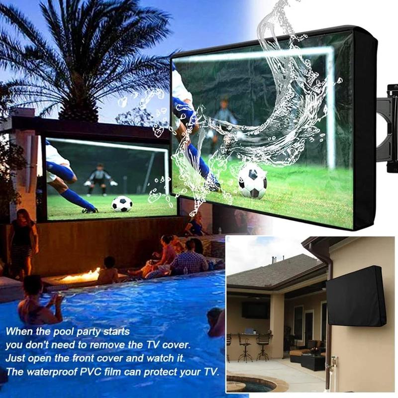 HOMEYA Outdoor TV Cover 30-32 Inch with Clear Scratch Resistant Front Flap + Bottom Cover, 600D Weatherproof & Waterproof TV Screen Protector, Fits Most TV Mounts Stands with Remote Controller Pocket