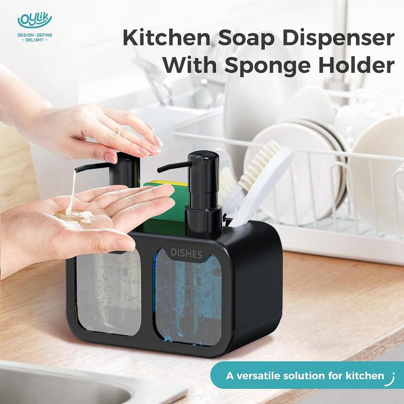 Oylik Kitchen Soap Dispenser Set with Pump, Dual Soap Dispenser & Dish Soap Dispenser with Sponge Holder for Kitchen, Bathroom kitchen