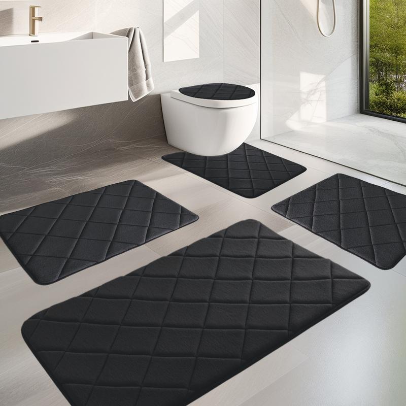 5PCS Checkered bathroom carpet set, memory foam bath mat, non slip super absorbent soft bathroom mat, machine washable bathroom floor mat set, suitable for sink, bathtub, shower and toilet