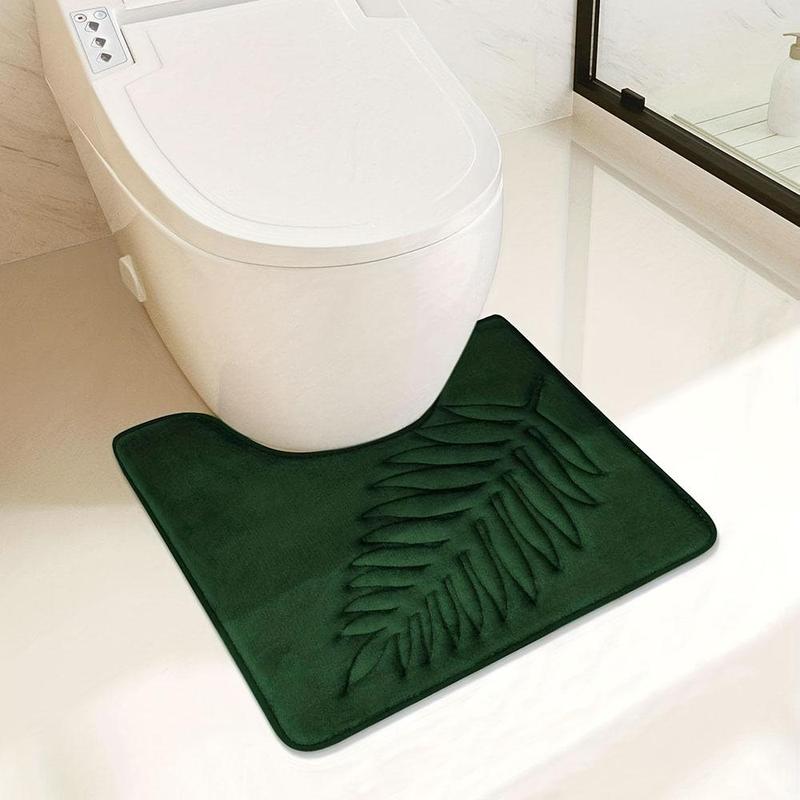 Leaf Pattern Bathroom Mat (3 Counts set), Including 2 Counts Rectangular Mat & 1 Count U-shaped Toilet Mat, Bathroom Supplies