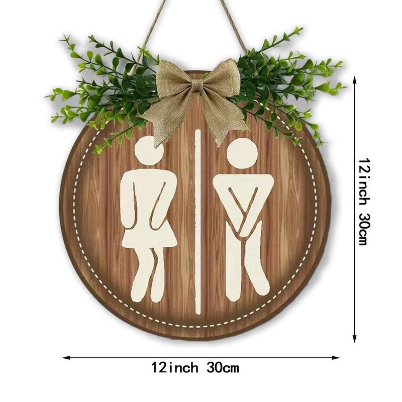 Bowknot & Artificial Plants Wooden Sign, Cute Funny Toilet Bathroom Decor Sign, Farmhouse Restroom Wall Hanging Plaque