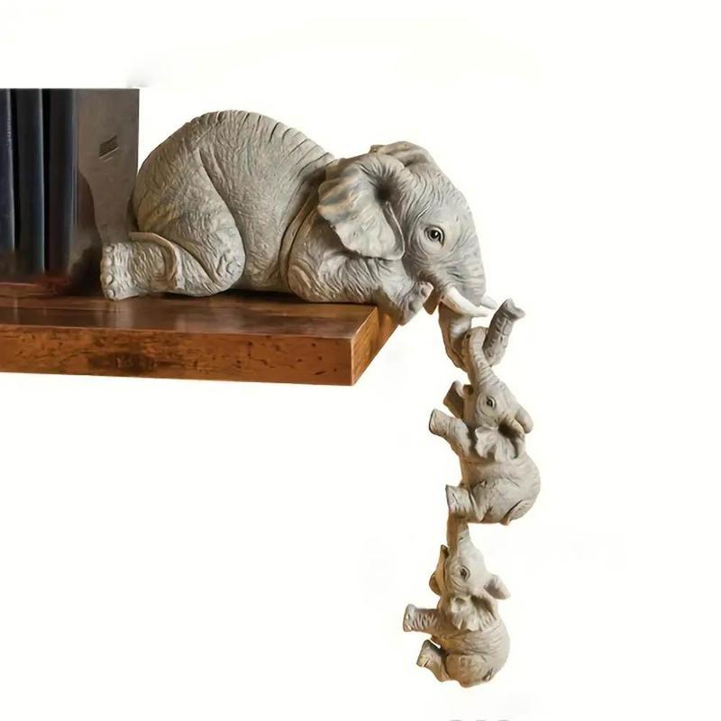 Elephant Family Design Statue, 3 Counts set Cute Desktop Ornament, Animal Themed Home Decor Accent, Desktop Decoration for Living Room Bedroom Office