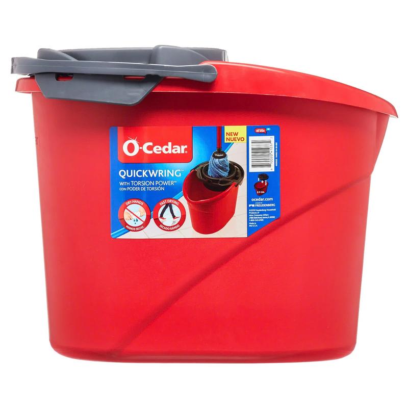 O-Cedar QuickWring Bucket, 2.5 Gallon Mop Bucket with Wringer, Red - Home Cleaning Supplies