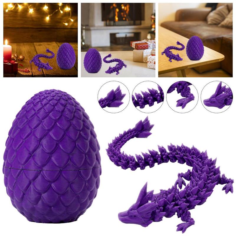 3D Printed Dragon Egg Dragon Gift Set Gemstone Dragon Ornament Full Articulated Crystal Dragon Collectible Statue for Home Decor