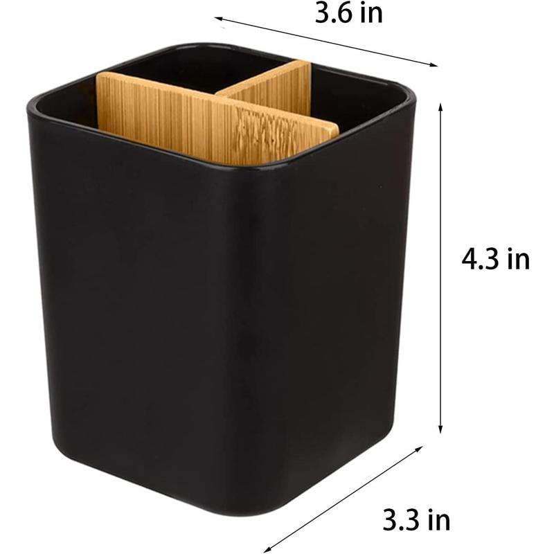 Bamboo Toothbrush Holder for Bathrooms, 3 Slots Toothbrush and Toothpaste Holder Bathroom Counter Organizer for Electric Toothbrushes, Floss, Razors - Black