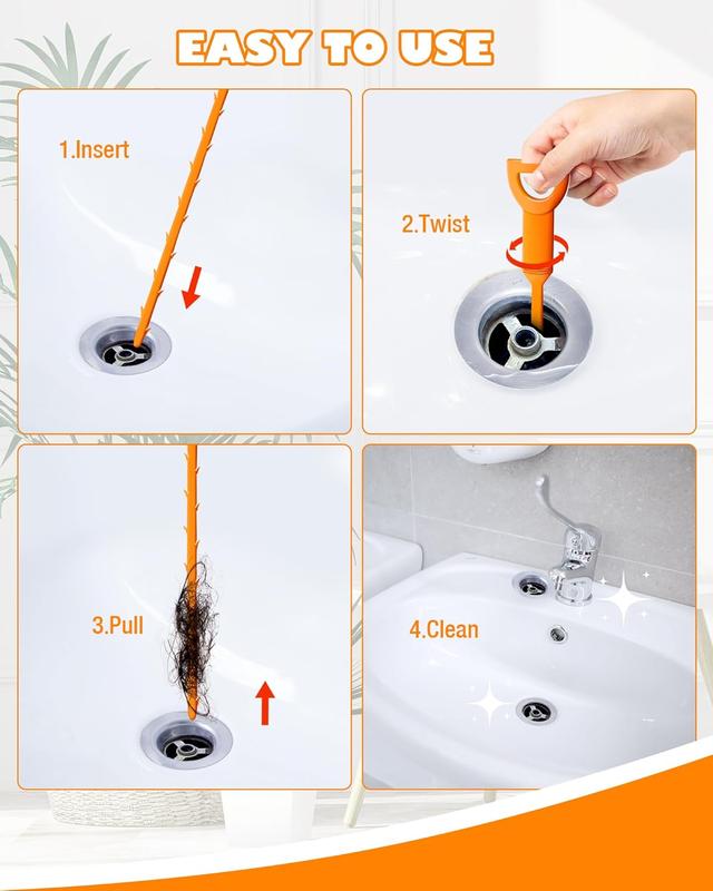 25 Inch Sink Snake Drain Clog Remover Tool,6 Pack Drain Cleaner Hair Clog Remover Tool, Drain Hair Remover Plumbers Snake, Drain Cleaner Sticks, Easy and Quick Unclog Sink Drain, Kitchen, Shower, tub.