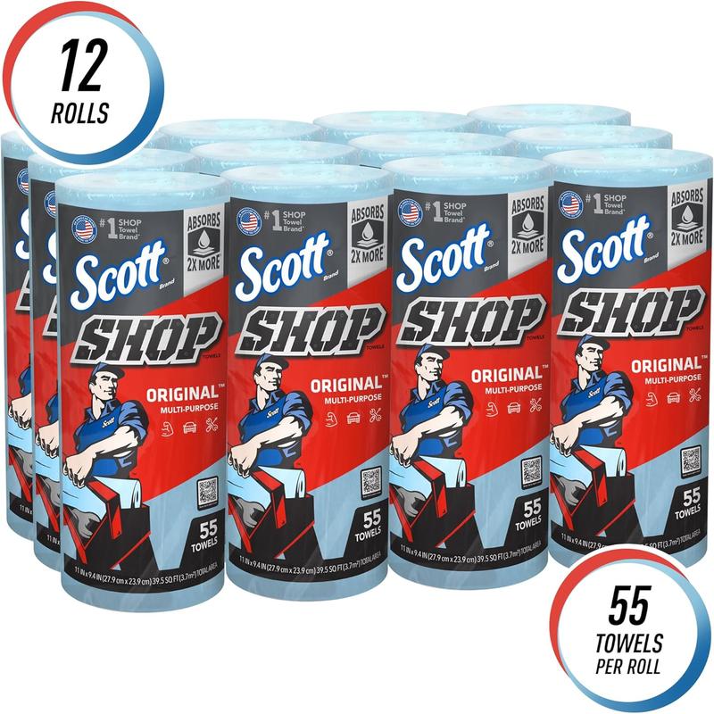 Scott Blue Shop Towels 75147, 55 Sheets Roll, 12 Rolls Carton