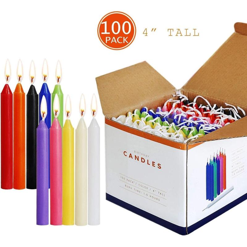 100 pcs Unscented Assorted Colors Mini Taper Candle | 4 