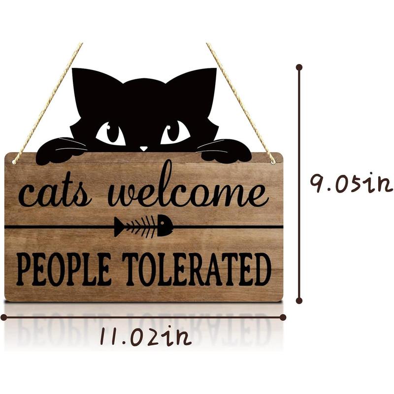 Cats Welcome People Tolerated, Cat Lover Gifts for Women, Cat Gift for Pet Shop Home Decor, Cat Mom, PVC Hanging Cat Wall Décor