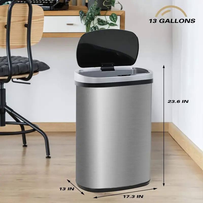 Kitchen Trash Can, Automatic Stainless-Steel Trash Bin with Lid Anti-Fingerprint Mute Designed Garba