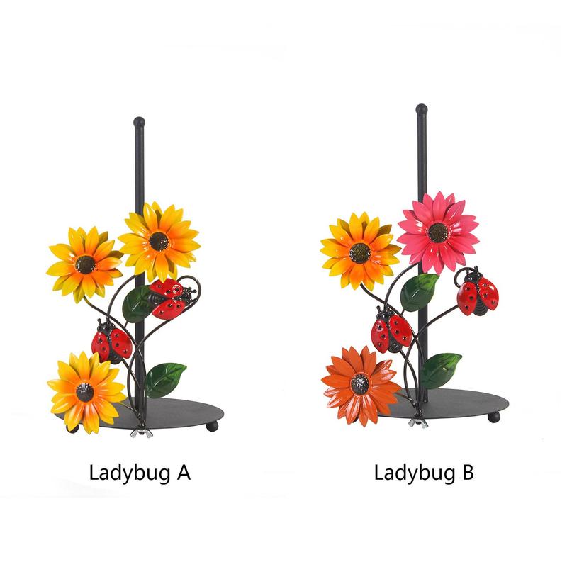 Sunflower & Ladybug Design Paper Towel Holder, 1 Count Iron Paper Towel Storage Rack, Kitchen Storage Organizer for Home Dining Room Picnic Decor