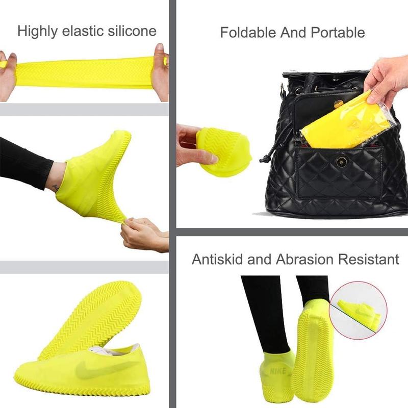 Waterproof Shoe Covers, Non-Slip Water Resistant Overshoes Silicone Rubber Rain Shoe Cover for Men, Women, Kids - Large, Black