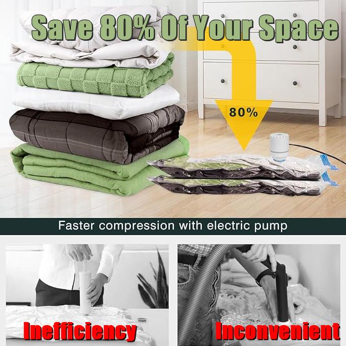 Vacuum Storage Bags-AKLL7S, Space Saver Bags with Electric Air Pump&Hand Pump, Vacuum Sealer Bag for Clothes, Comforters, Travel Organiser Compression