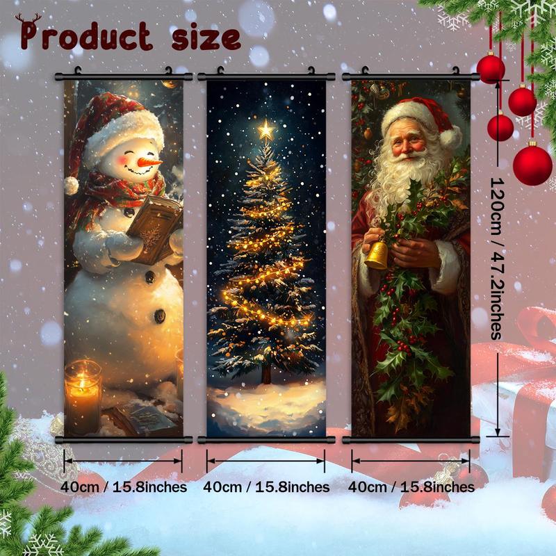 Christmas Themed Hanging Banner, 3 Counts set Santa Claus & Christmas Tree Pattern Wall Decor, Wall Art for Home Living Room Bedroom Decor