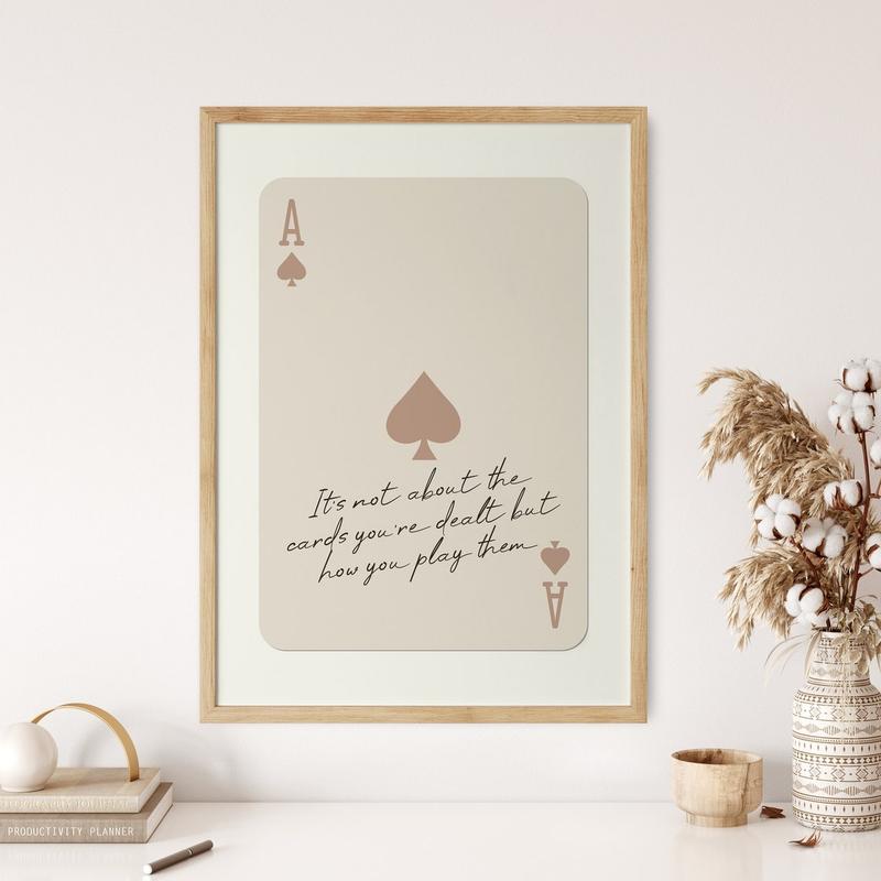 Ace of Spades Poster - Vintage Playing Card Wall Art - Motivational Quote Poster - Beige Ace Card Decor - Trendy Aesthetic Preppy Room Ar Gift Photo