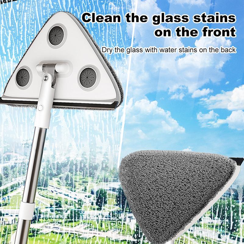 Window Cleaning Tool, 1 Count 2 in 1 Long Handle Triangle Glass Wiper Squeegee, Glass Cleaning Brush for Home Office