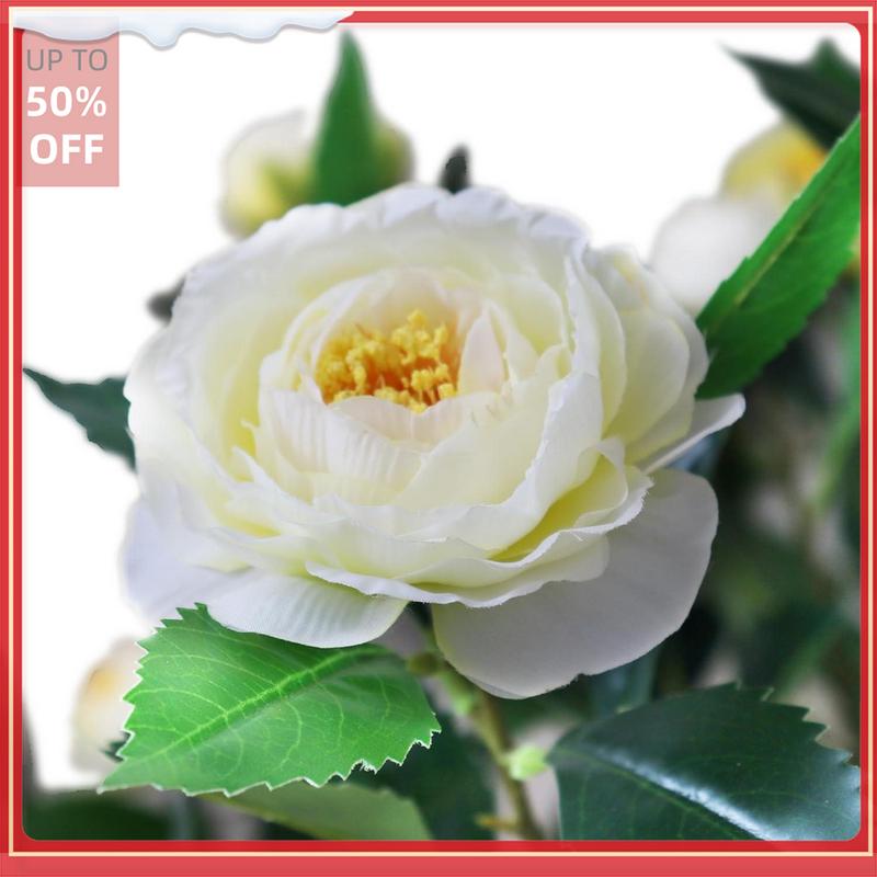 Artificial Camellia flower Tree Plant for Home Decoration (White)  Fruit Ornaments Decorative