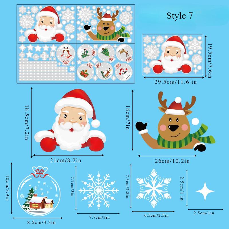 Christmas Window Sticker, 1 Set Santa Claus & Reindeer Pattern Window Decal, Window Decoration for Home Party Festival