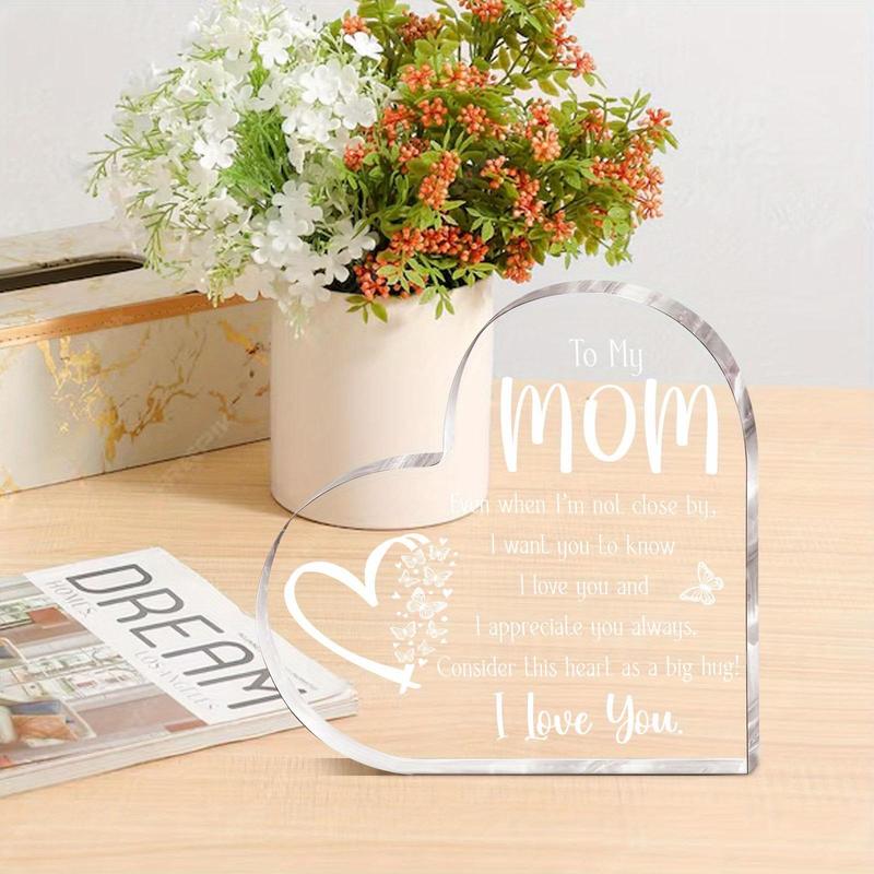 Heart Shaped Acrylic Plaque, 1 Count Creative Letter Pattern Ornament Gift for Mom, Decoration for Home Table