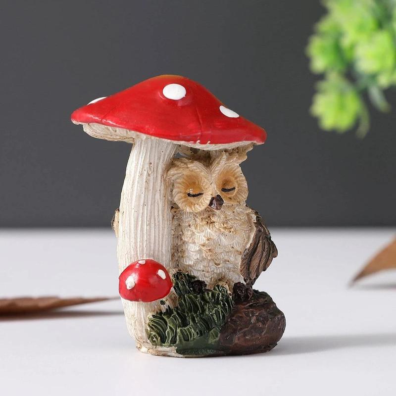 Owl Design Mushroom House Design Ornament, Cute Resin Decoration Craft, Desktop Decorative Ornament for Home Office