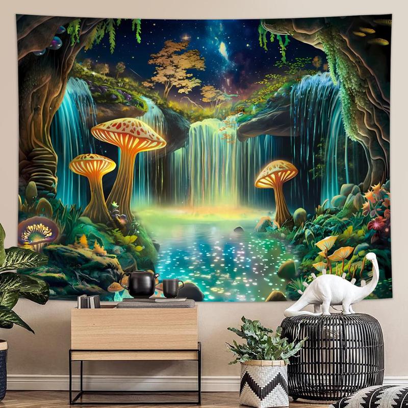 Fluorescent Mushroom Forest Pattern Tapestry, 1 Count UV Responsive Decorative Hanging Tapestry, Wall Hanging Decor for Home Living Room Bedroom, Home Decor