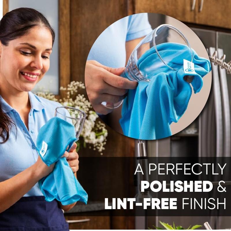 Glass Cleaning Cloths | Streak Free Windows & Mirrors | Lint Free Towels |  Windows Wipes | Polishing Rags | Machine Wash- Blue, Green (8 Pack)